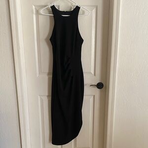 Premier Amour Black Midi Evening Dress Size 2 Sleeveless Ruched Classic